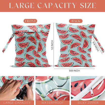4 Pack Cute Fruit Wet Bag Waterproof Washable Reusable Wet Dry Bag for Swimsuit Dirty Clothes Cloth Diaper Travel Beach Pool Yoga Gym Toiletries Travel Beach Essentials Watermelon Avocado Banana