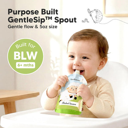 12-Pack Reusable Baby Food Pouches Refillable – 5oz Reusable Pouches for Toddlers, Kids Squeezable Yogurt, Apple Sauce, Fruit Smoothie, Baby Puree Container, Homemade Baby Food Essentials (Lil Barn)