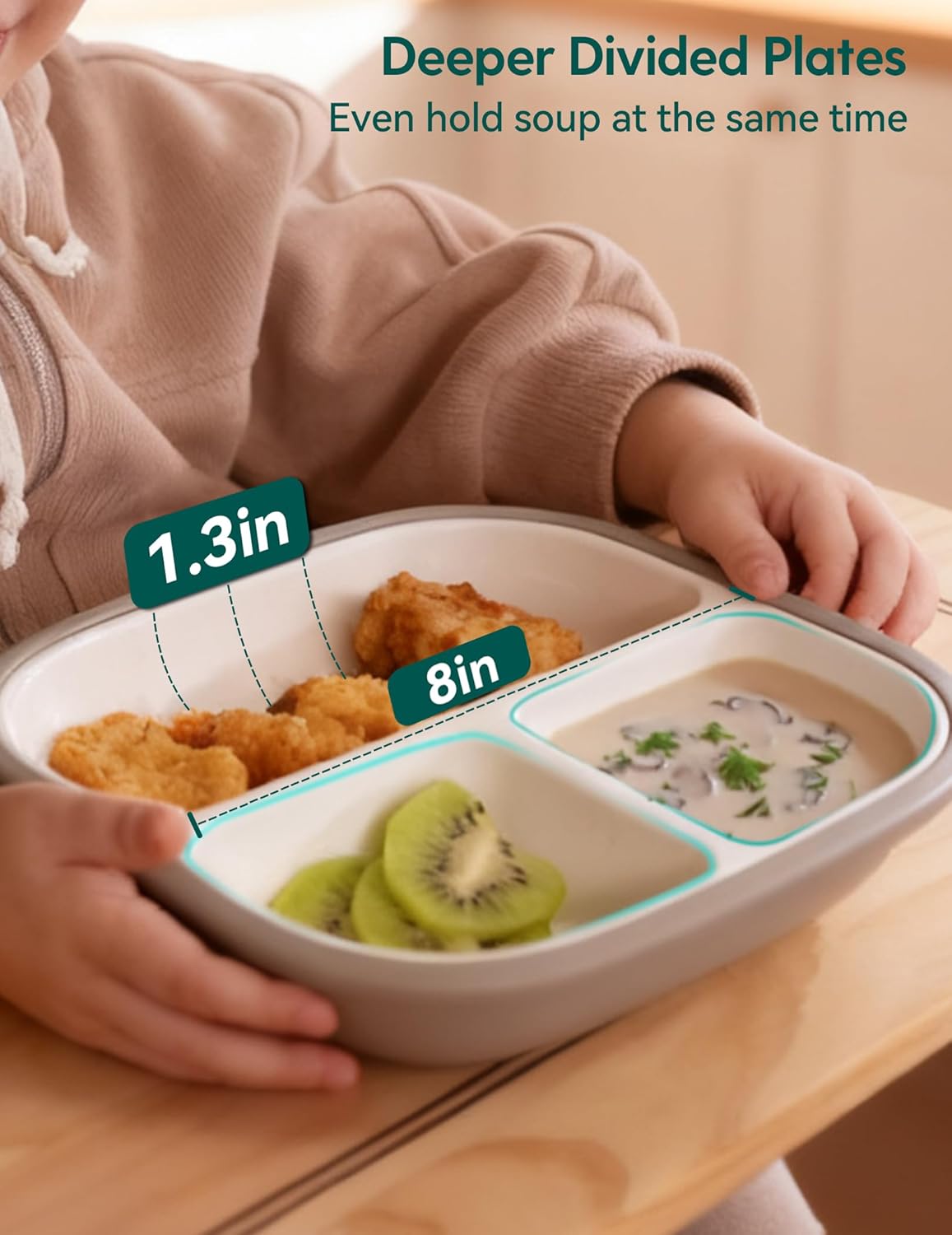 BABELIO Powerful Suction Plates for Baby and Toddler, 100% Food Grand Silicone, Divided, BPA Free, Microwave & Dishwasher Safe, Stay Put, 3 Pack