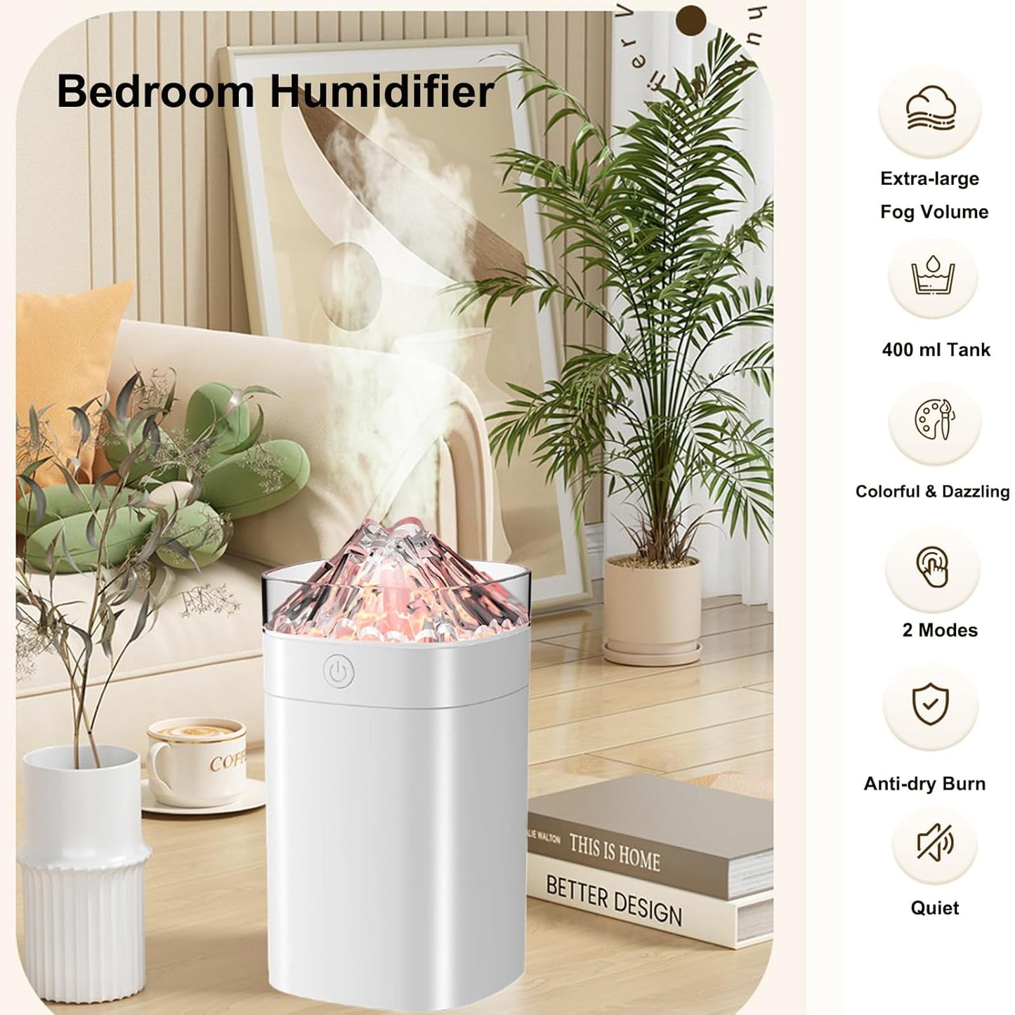 Portable Mini Cool Mist Humidifier, 400ml Ultrasonic Humidifier with 7 Color Night Lights, 2 Mist Modes, 10-20 Hours Runtime, Ultra-Quiet for Bedroom, Nursery, Office, Car, USB Powered (White)