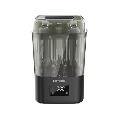 Baby Brezza 10 Minute SuperQuick Bottle Sterilizer + Dryer - Large 8 Bottle Capacity - Steam Sanitization – Universal Fit for All Bottles: Plastic + Glass + Pacifiers + Breast Pump Parts, Matte Black