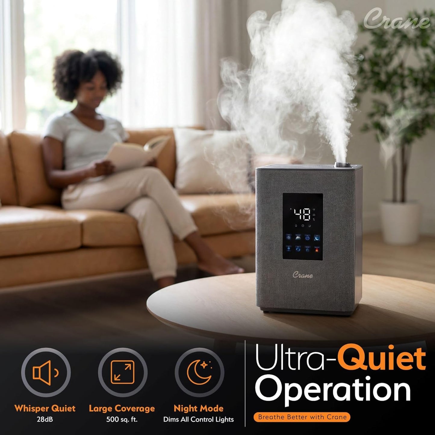 Crane 0.7 Gallon Top Fill Cool Mist Humidifier and Aroma Diffuser, with Color-Changing Night Light and Aroma Diffuser Function, Humidifier For Bedroom, Office or Nursery