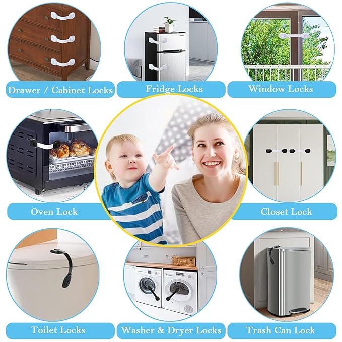 Fursafe&Q Baby Cabinet Locks, Child Safety Cabinet Proofing -Child Safety Strap Locks Adhesive Drawer Fridge Ovens Door Toilet Latches No Drill Multi-Purpose for Furniture Kitchen Lock (White, 2Pack)