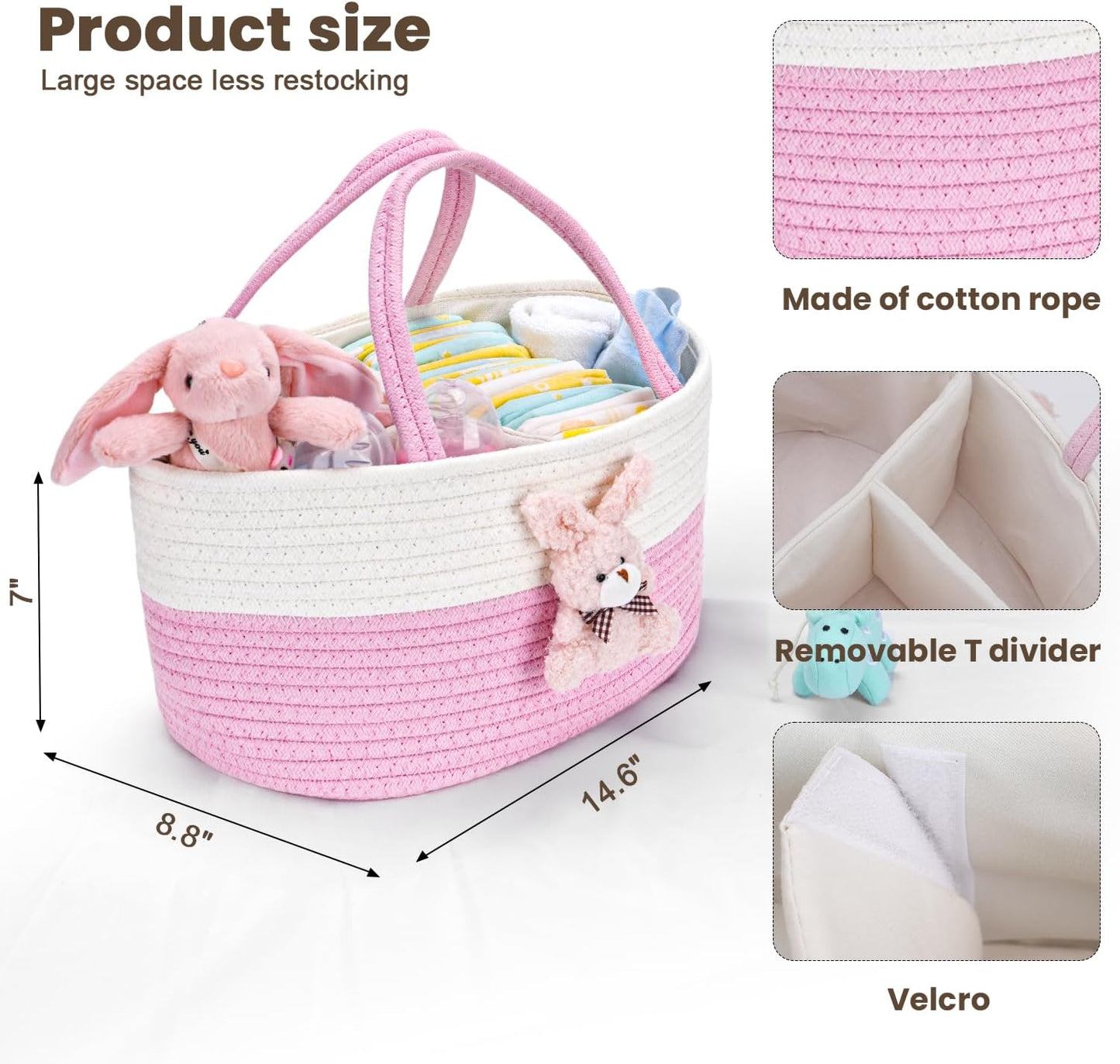 Baby Diaper Caddy- With Removable Dividers, Nursery Storage Bin and Car Organizer,Boy & Girl Shower Gift Basket,Portable Organizer,Nursery Essentials-Rainbow Purple