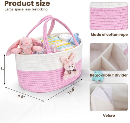 Baby Diaper Caddy- With Removable Dividers, Nursery Storage Bin and Car Organizer,Boy & Girl Shower Gift Basket,Portable Organizer,Nursery Essentials-Rainbow Purple
