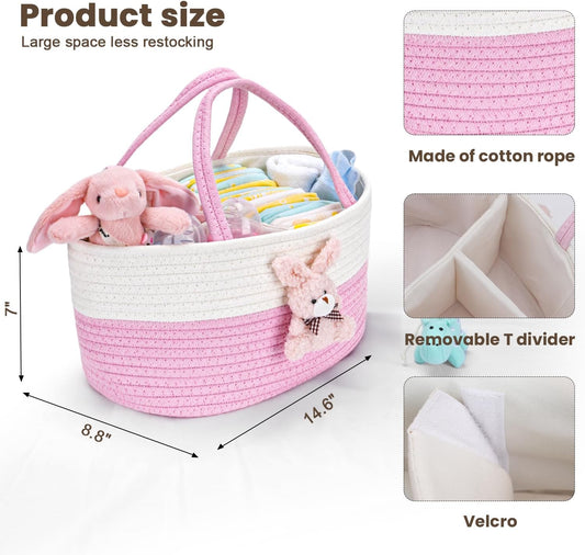 Baby Diaper Caddy- With Removable Dividers, Nursery Storage Bin and Car Organizer,Boy & Girl Shower Gift Basket,Portable Organizer,Nursery Essentials-Rainbow Purple