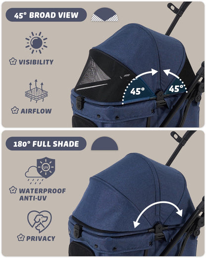 HITTITE Pet Stroller with Weatherproof Cover, All-Terrain 4-Wheel Cat & Dog Stroller with Adjustable Canopy, Foldable Dog Strollers with Storage Basket for Small to Medium Dogs Up to 55 lbs.