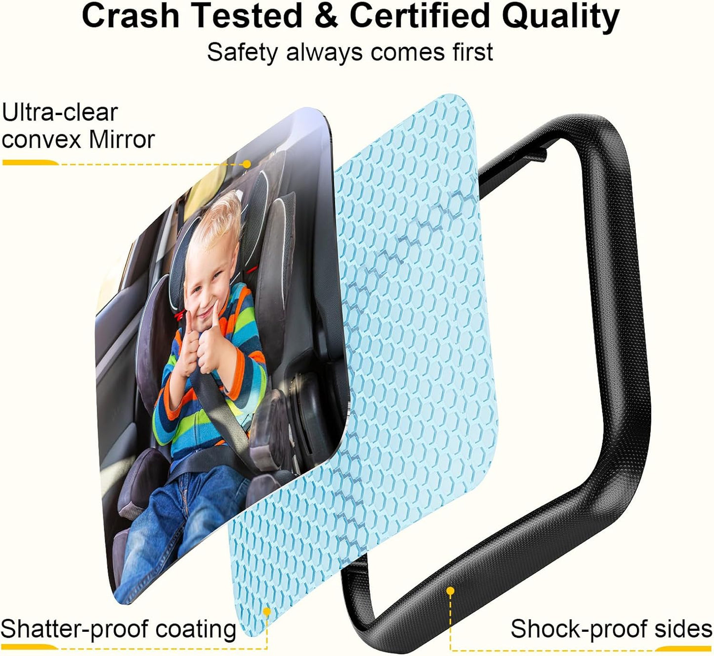 TAZENI Baby Car Mirror, Stretchable 360° Caring Baby Mirror for Car Seat Rear Facing Seat Infant Shatterproof, Baby Essentials for Newborn, Crash Tested and Certified
