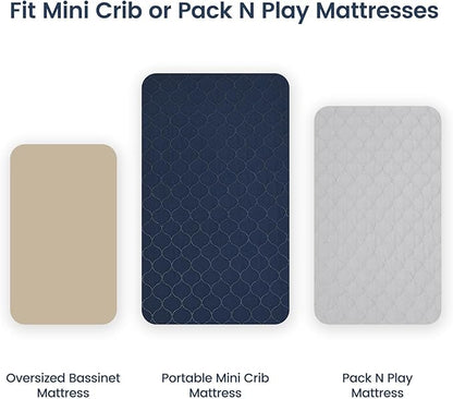 david's kids 2 Pack 38''x25'' Waterproof Mini Crib Mattress Protector, Fitted Pack N Play, Playard and Mini Crib Mattresses, Ultra Soft Breathable Pad Cover for Boys Girls Neutral, Grey & Navy Blue