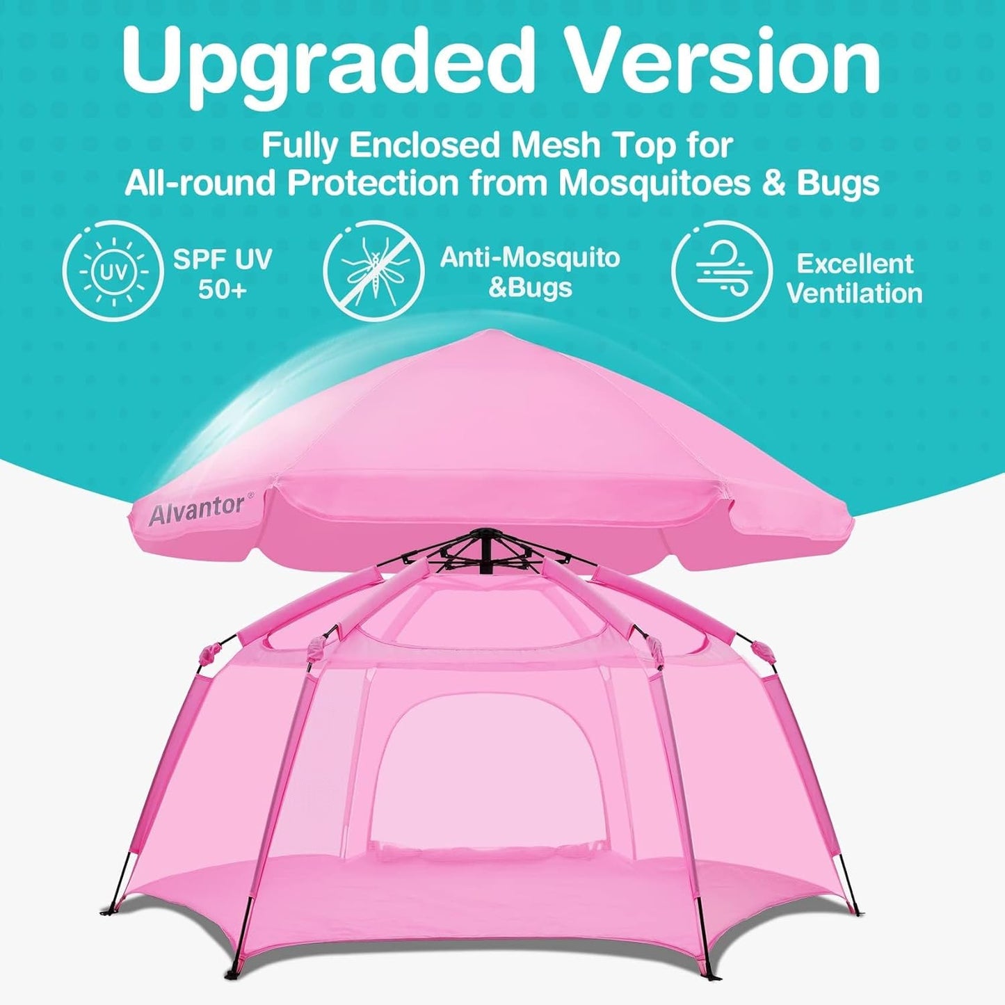 Alvantor® Baby Playpen Pop Up Play Yard 84"x84"x44”Large Mesh Kids Toddler Play Pen Indoor & Outdoor Safe Space Foldable Lightweight Mosquito Playpen Canopy for Infants Toddlers Pets, Navy