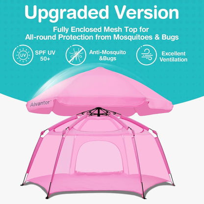 Alvantor® Baby Playpen Pop Up Play Yard 84"x84"x44”Large Mesh Kids Toddler Play Pen Indoor & Outdoor Safe Space Foldable Lightweight Mosquito Playpen Canopy for Infants Toddlers Pets, Navy