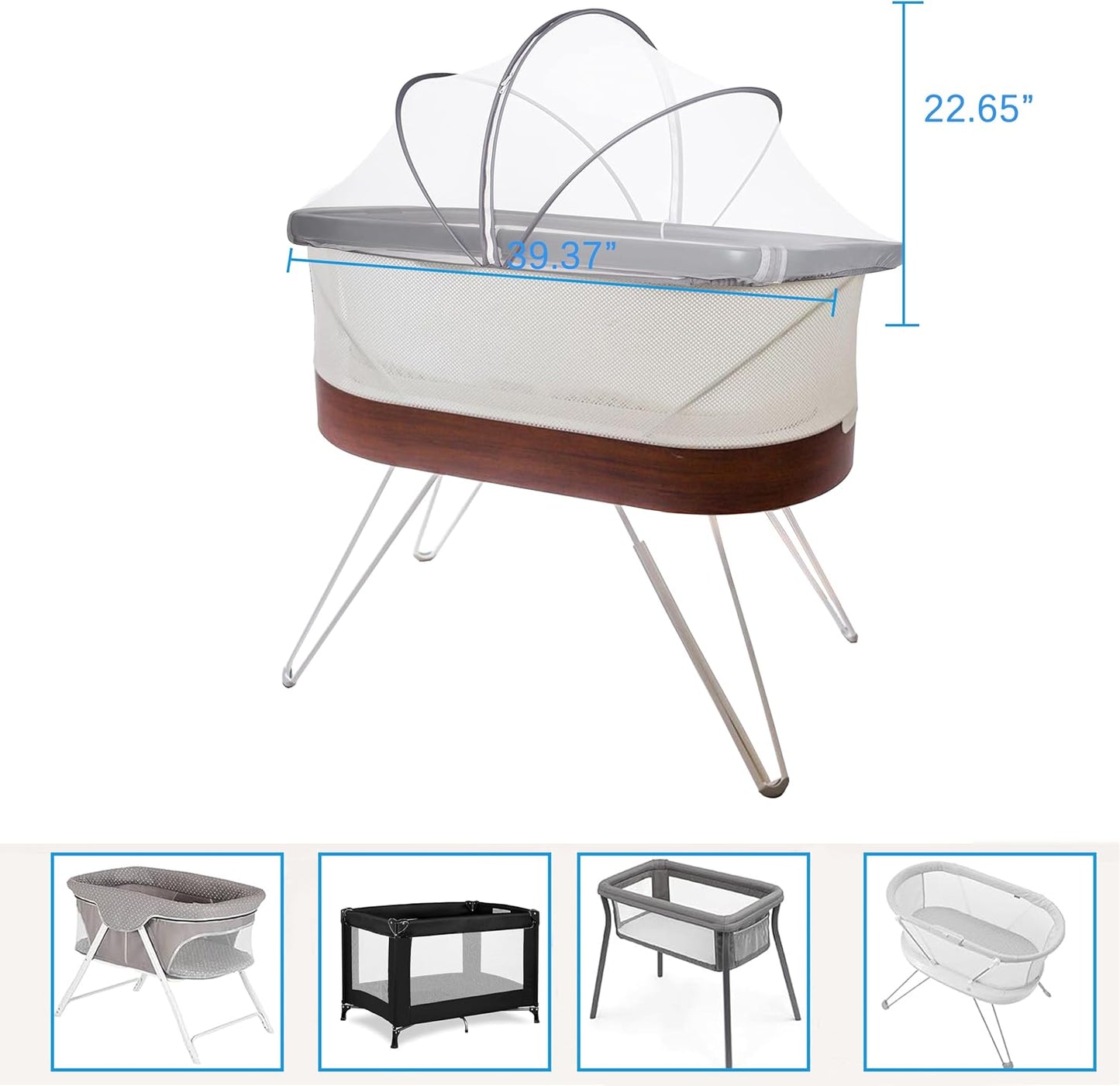 Akiky Portable Bassinet Bedside Sleeper Cover Semi-Sunshade Mosquito Net for Baby Infant Bed Sleeper Cover Mesh Net with Zip-up Window(Gray)