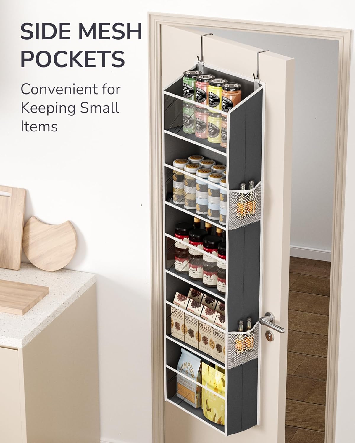 ULG Over The Door Organizer with 6 Large Pockets 12 Side Pockets, 50lbs Weight Capacity Door Hanging Organizer for Bedroom, Bathroom, Pantry, Nursery Storage, Beige