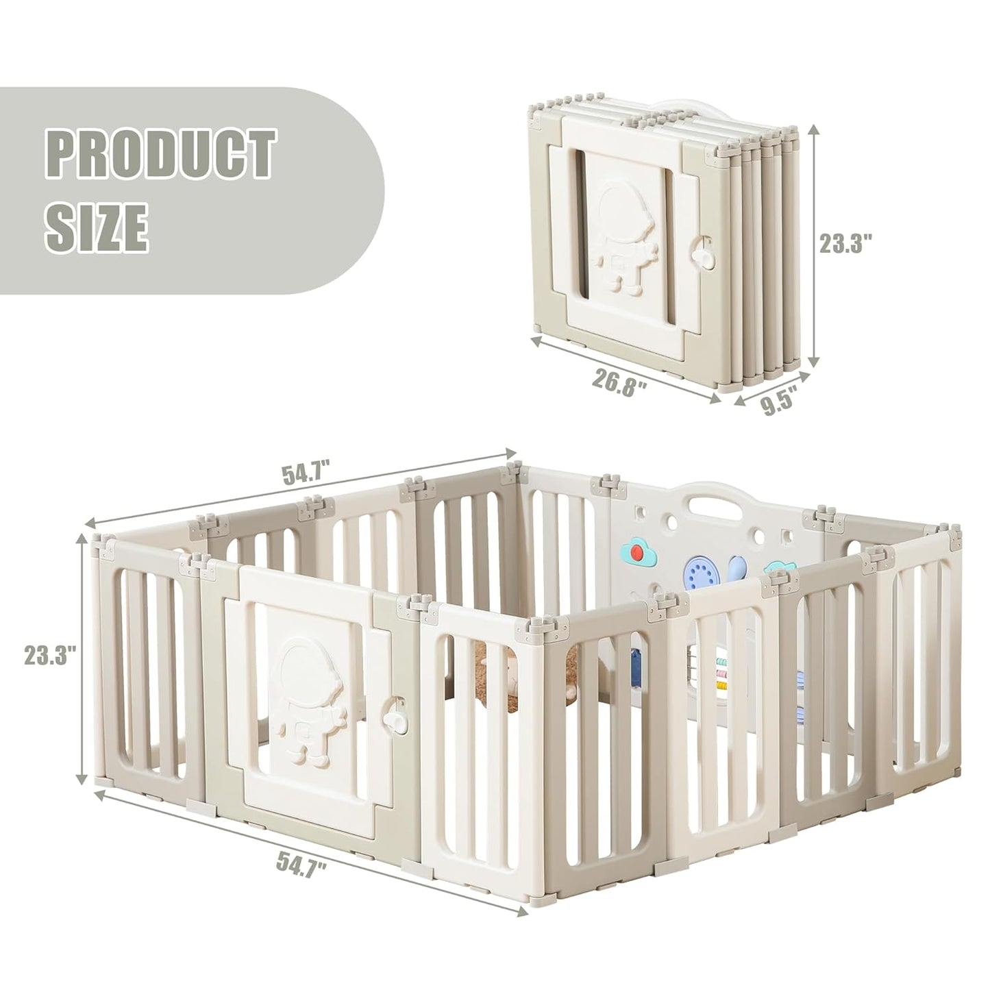 Bestgame Baby Play Pen, Foldable Play Pens for Babies and Toddlers, 14 Panels Extra Large Baby Playpen, Astronauts Portable Fence, Kids Gate Playpen Yard - Grey