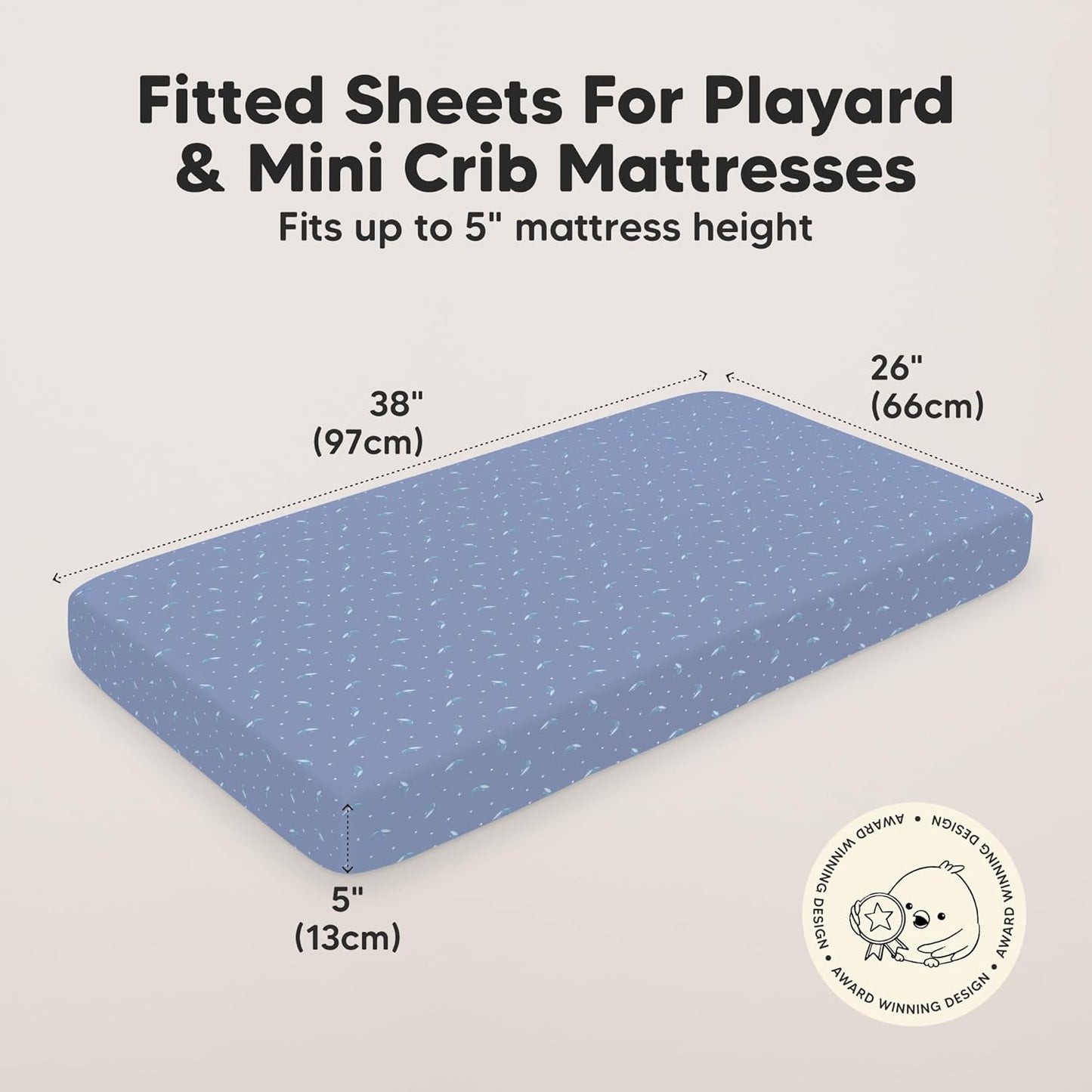 2-Pack Mini Crib Sheets Fitted - 38x26 Pack N Play Sheets for Pack and Play Mattress, Organic Cotton, Soft & Breathable Playard Bedding, Neutral Mini Toddler Bed Cover for Boys, Girls (Dragon Tale)