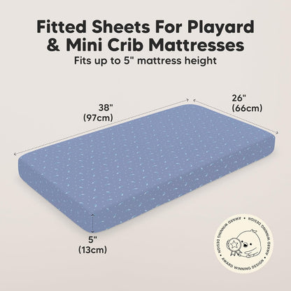 2-Pack Mini Crib Sheets Fitted - 38x26 Pack N Play Sheets for Pack and Play Mattress, Organic Cotton, Soft & Breathable Playard Bedding, Neutral Mini Toddler Bed Cover for Boys, Girls (Dragon Tale)