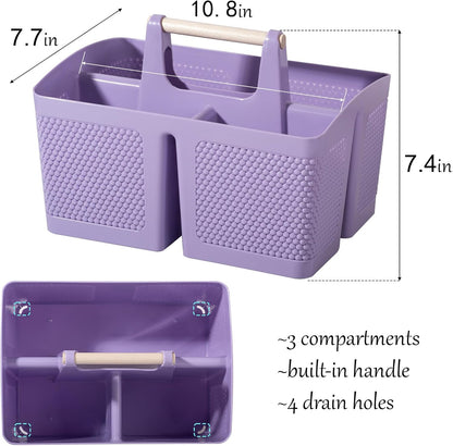 rejomiik Portable Shower Caddy Basket Plastic Cleaning Caddy Organizer Storage Tote with Handle for Bathroom, College, Dorm Room Essentials, White