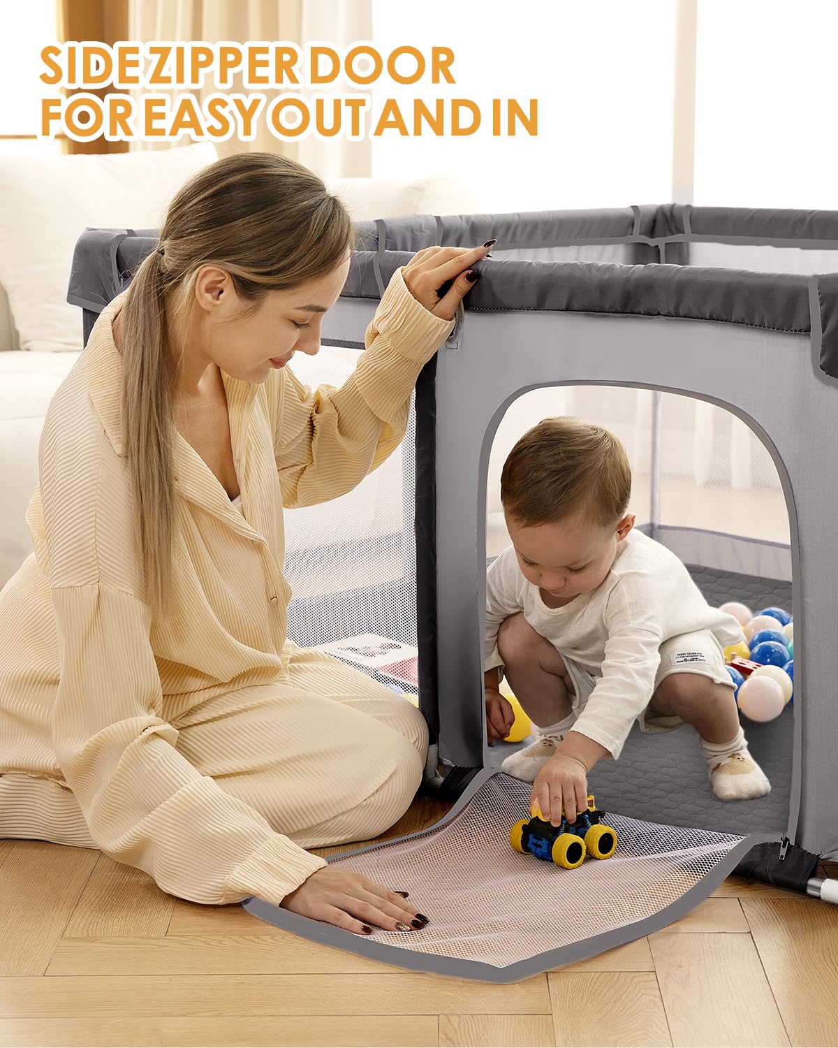Baby Playpen with Mat, 71" x 59" Extra Large Play Yard for Babies and Toddlers, Baby Fence with Soft Thick Play Mat, Indoor Safety Activity Center for Infants, Easy to Assemble and Clean（Gray）