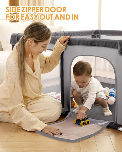 Baby Playpen with Mat, 71" x 59" Extra Large Play Yard for Babies and Toddlers, Baby Fence with Soft Thick Play Mat, Indoor Safety Activity Center for Infants, Easy to Assemble and Clean（Gray）