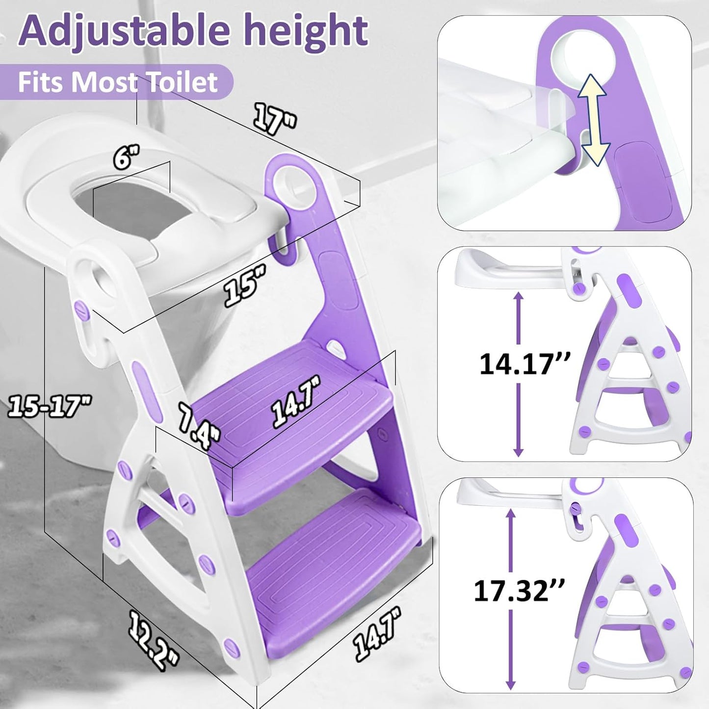 Potty Training Seat, Primlect Upgrade Ultra-Stable Toddler Toilet Seat for Kids Boys Girls, 2 in 1 Potty Training Toilet with Step Stool, Adjustable Seat and Ladder, Non-Slip Pad, Splash Guard (Grey)