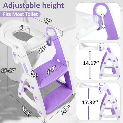 Potty Training Seat, Primlect Upgrade Ultra-Stable Toddler Toilet Seat for Kids Boys Girls, 2 in 1 Potty Training Toilet with Step Stool, Adjustable Seat and Ladder, Non-Slip Pad, Splash Guard (Grey)