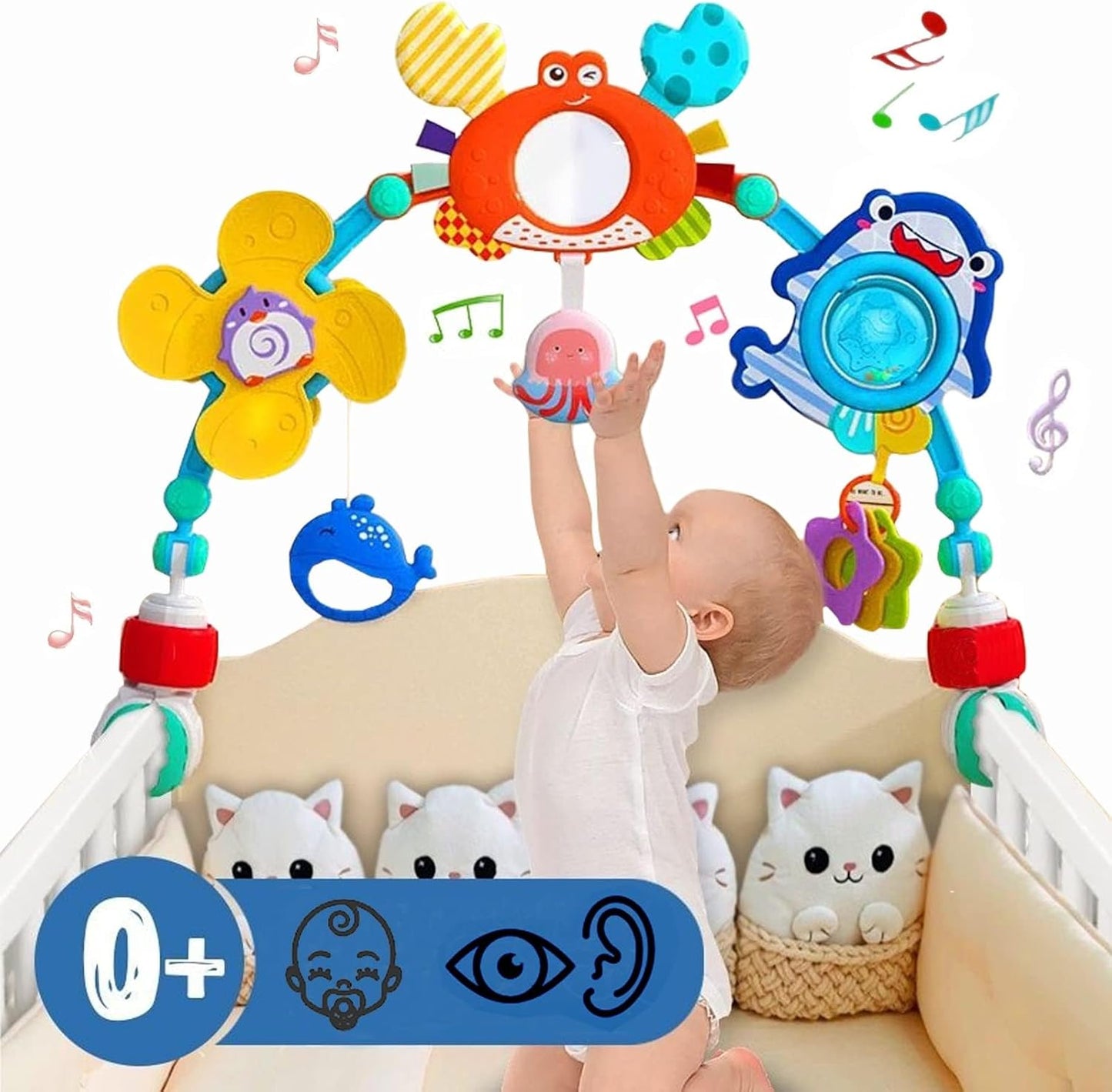 Pau1Hami1ton Baby Stroller Arch Toys, Car Seat Toys,Bouncer Toy Bar/Mobile for Bassinet,Adjustable Baby Hanging Toys Fit for Crib Bed,Stroller,Car Seat.S-19(Crab)