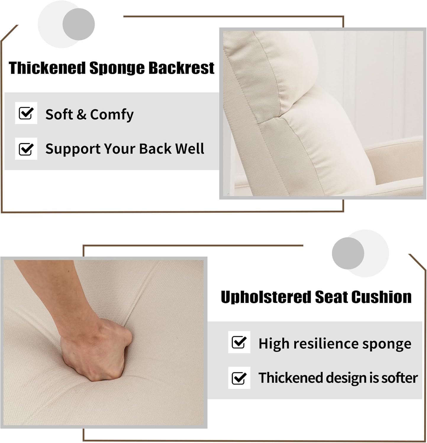 Rocking Chair Nursery, Upholstered Nursing Rocker Chair for Mom with High Backrest and Side Pockets for Bedroom Living Room, Beige