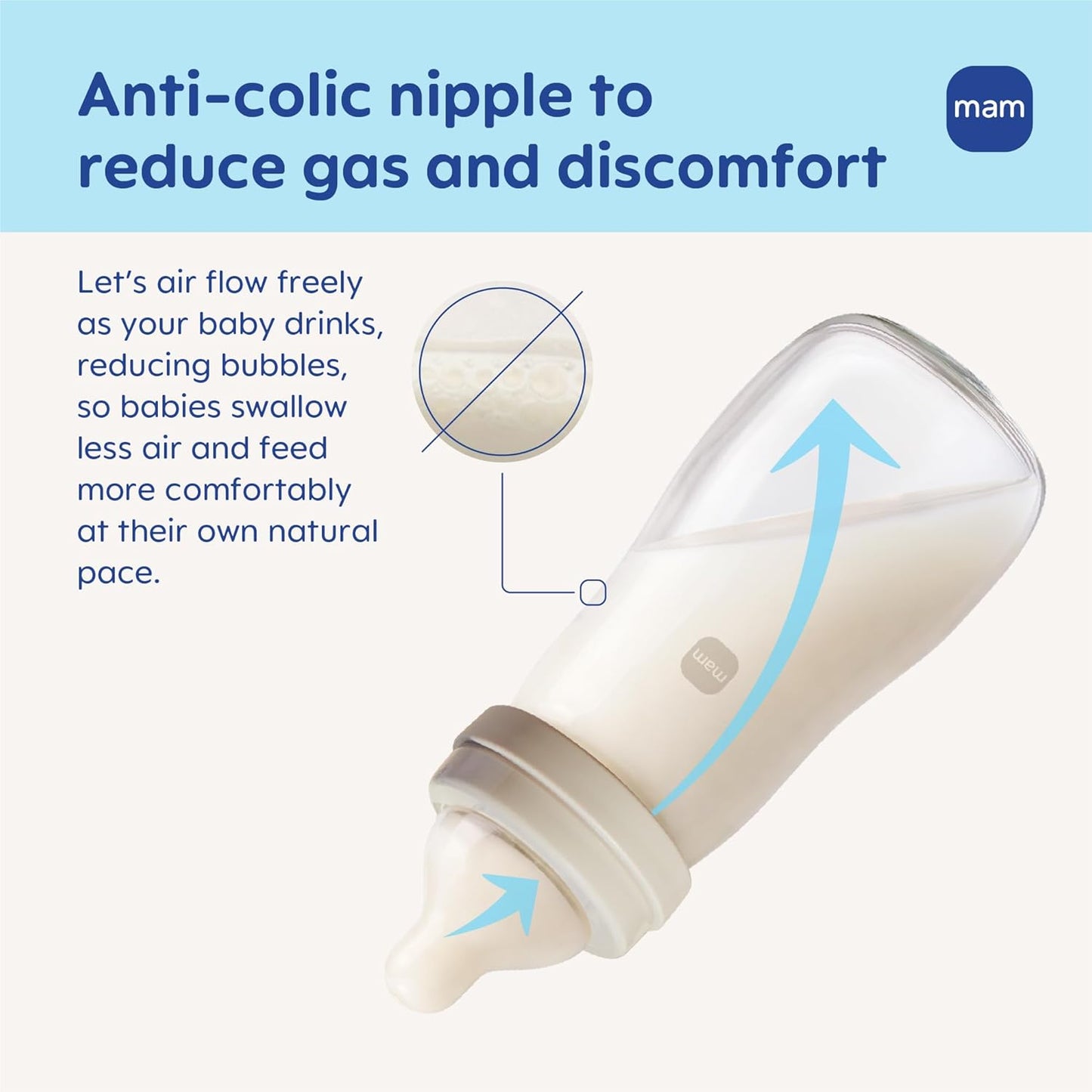 MAM 9oz Feel Good Pure Glass Anti-Colic Wide Neck Baby Bottle, Medium Flow Skin Soft Silicone Nipple, Easy to Clean, BPA Free, 2+ Months, Easy Switch Between Breast & Bottle, Made in Europe, 3 Pack