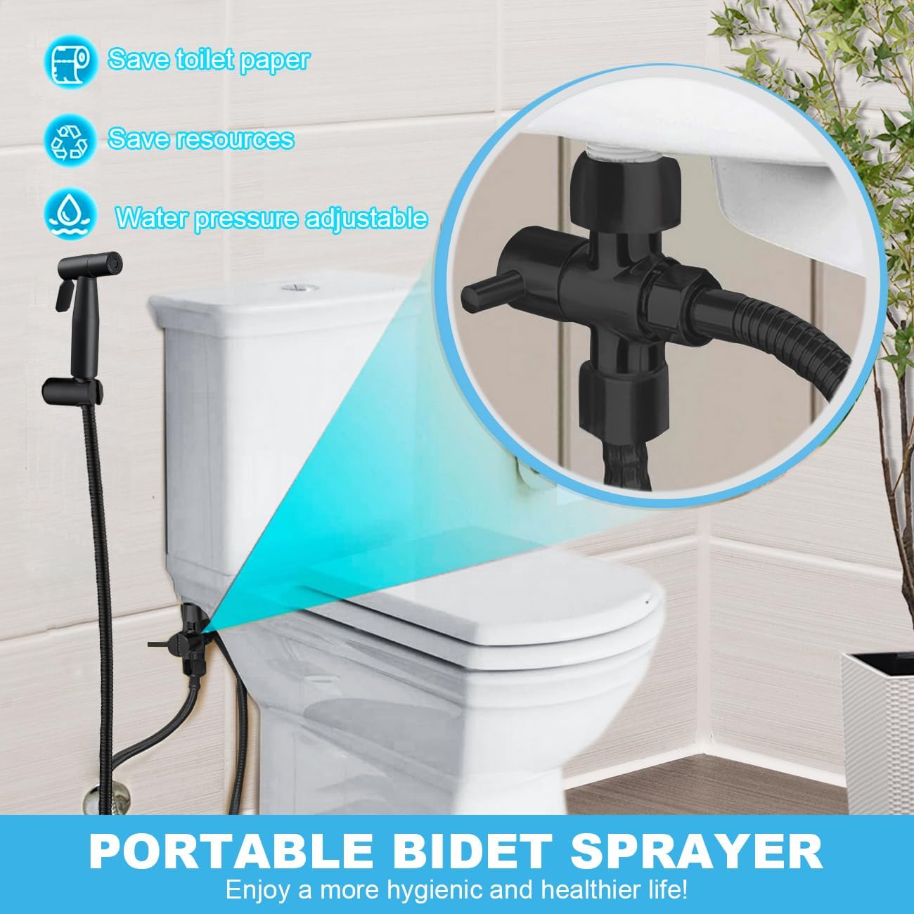 Handheld Bidet Sprayer for Toilet, Adjustable Stainless Steel Bathroom Bidet Sprayer Attachment Set with Hose for Baby Cloth Diaper, Leakproof High Pressure Toilet Muslim Shower Jet