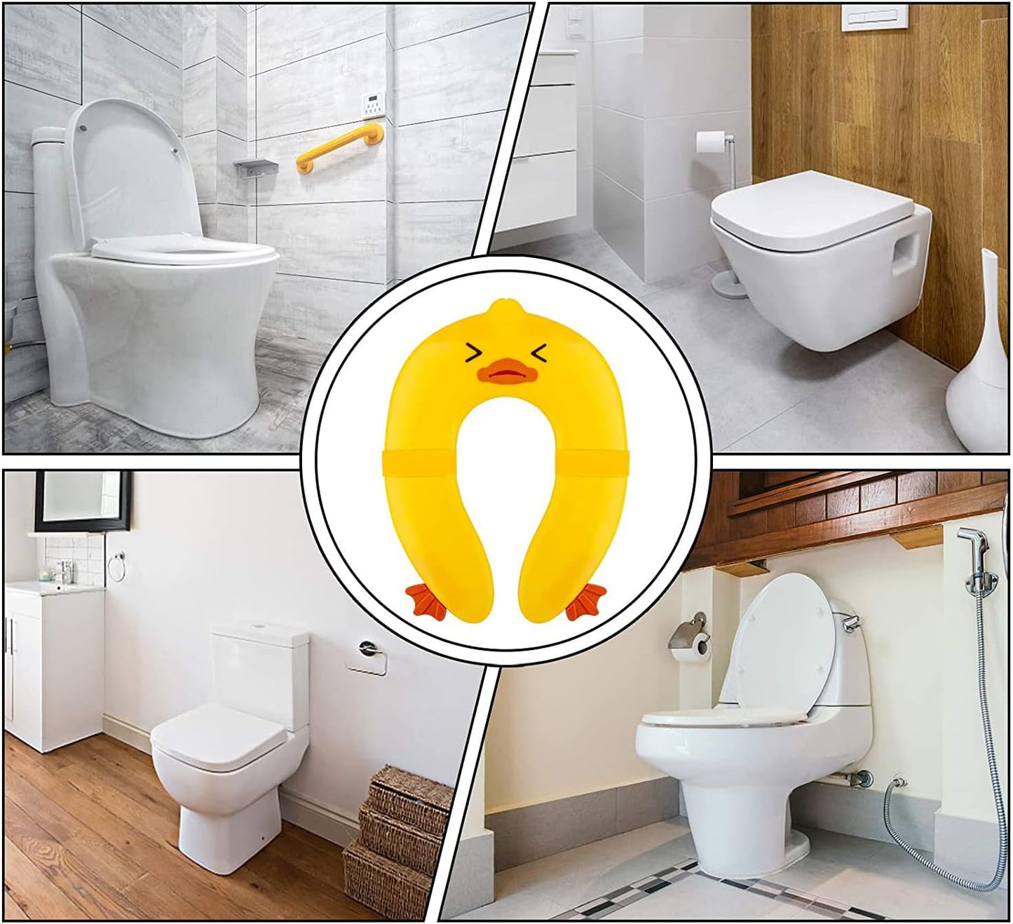 Toilet Potty Training Seat Cover, Travel Toilet Seat, Folding Non Slip Silicone Pads, Travel Portable Reusable Kids Toddlers Boys Girls, Carry Bag (Yellow - Duck)