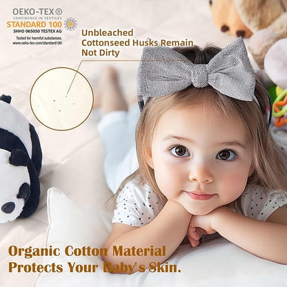 Organic Crib Mattress Protector - Top&Side Waterproof, 100% Waterproof Crib Mattress Protector, Breathable Cotton Toddler Mattress Protector, Baby Crib Mattress Cover Fitted 52x28x9 in