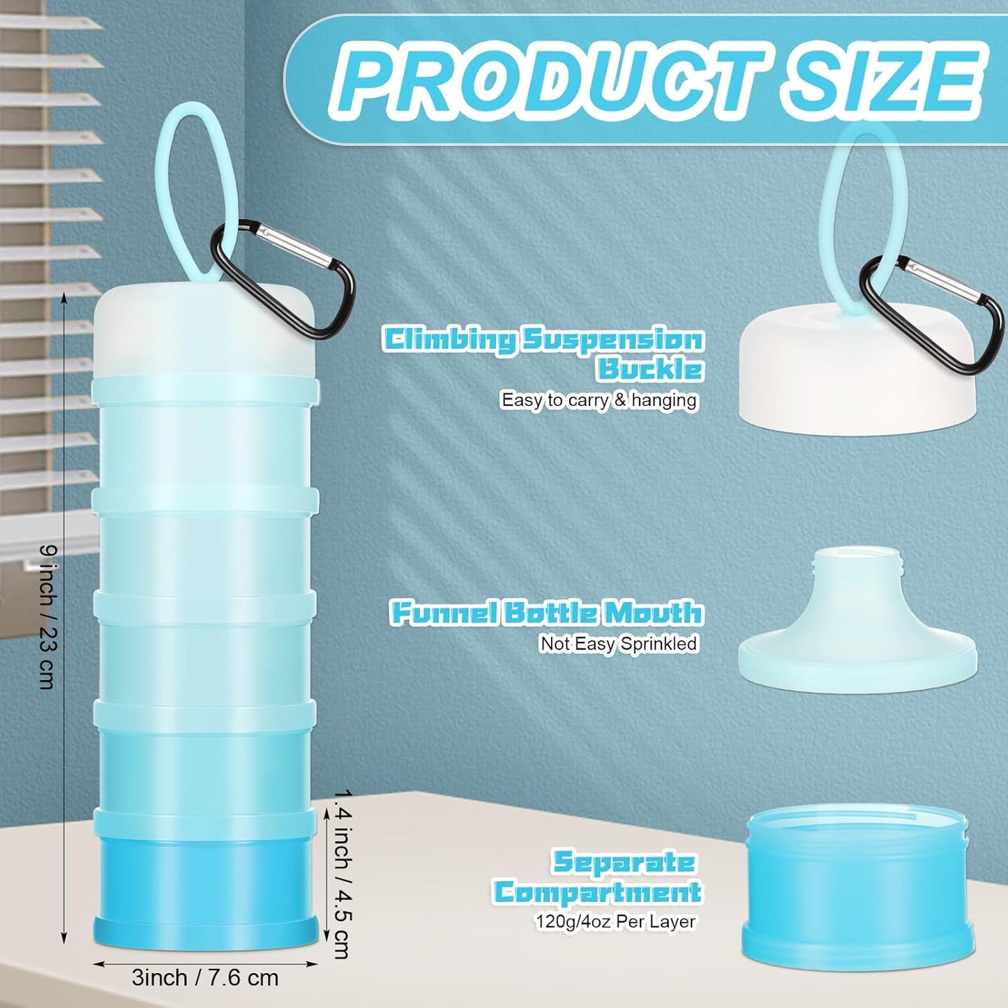 Baderke 2 Pcs Protein Powder Containers with Funnels Stand, 5 and 3 Layers Stackable Powder Supplement Travel Container Formula Organizer Storage Powders Holder for Travel Workout Fitness(Blue)