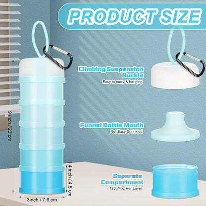 Baderke 2 Pcs Protein Powder Containers with Funnels Stand, 5 and 3 Layers Stackable Powder Supplement Travel Container Formula Organizer Storage Powders Holder for Travel Workout Fitness(Blue)