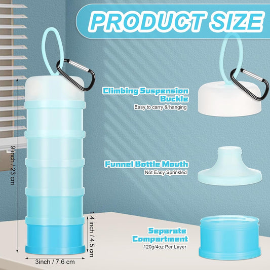 Baderke 2 Pcs Protein Powder Containers with Funnels Stand, 5 and 3 Layers Stackable Powder Supplement Travel Container Formula Organizer Storage Powders Holder for Travel Workout Fitness(Blue)