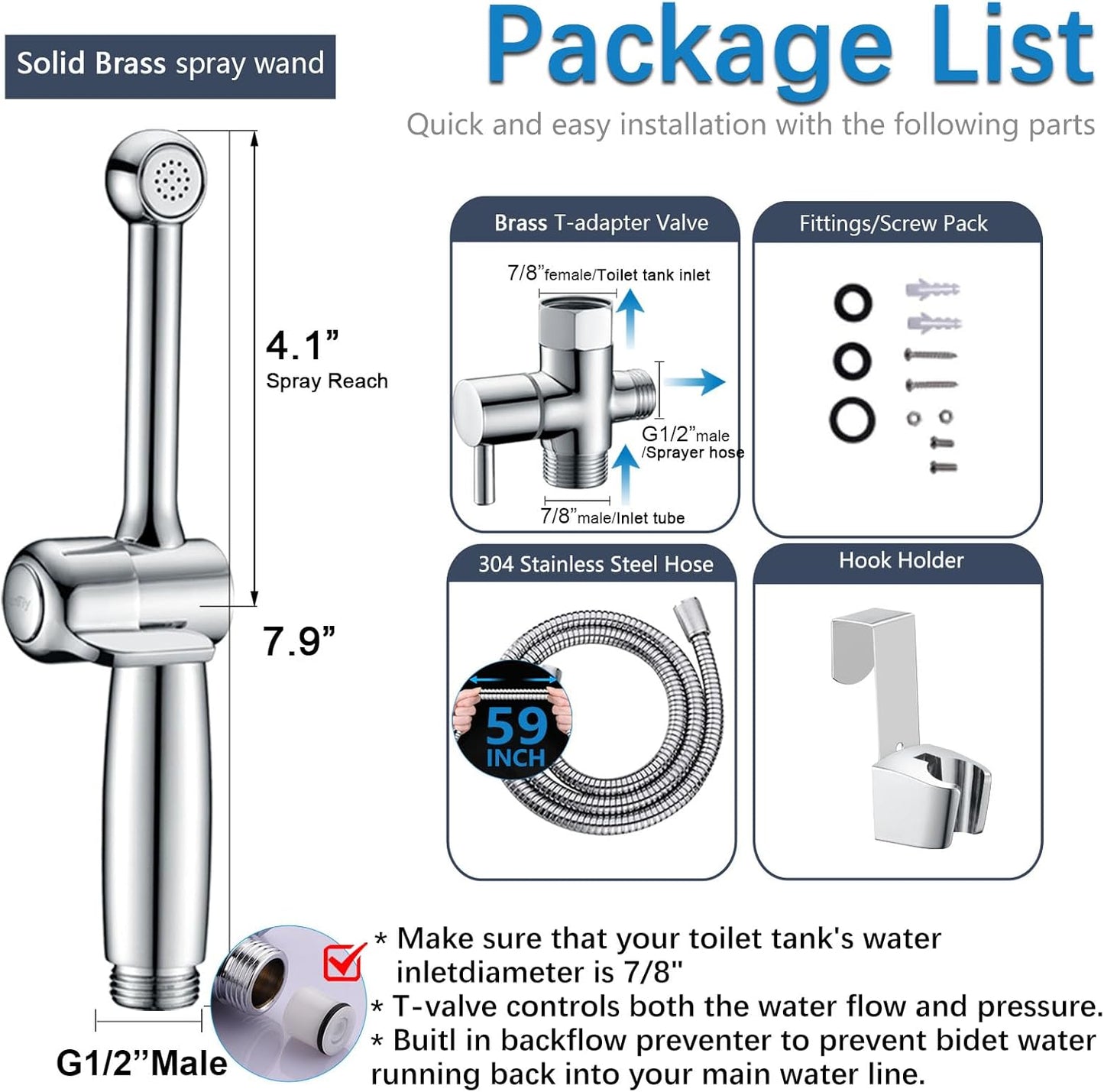 SonTiy Handheld Bidet Sprayer for Toilet, White Cloth Diaper Toilet Sprayer Attachment with Backflow Preventer, Adjustable Water Pressure Toilet Jet Spray for Feminine Wash
