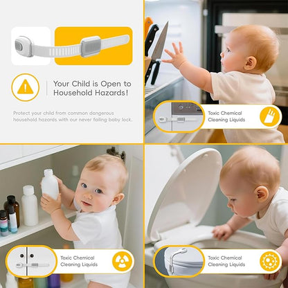 12 Packs Cabinet Locks Baby Proofing, Child Proof Cabinet Locks with 3M Adhesive, No-Drill Child Safety Cabinet Lock, Flexible for Drawer, Door, Fridge, Trashcan, Toilet Seat, Pantry