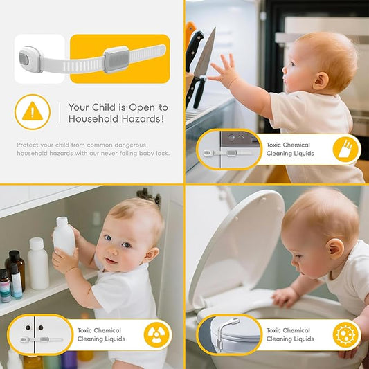 6 Packs Cabinet Locks Baby Proofing, Child Proof Cabinet Locks with 3M Adhesive, No-Drill Child Safety Cabinet Lock, Flexible for Drawer, Door, Fridge, Trashcan, Toilet Seat, Pantry