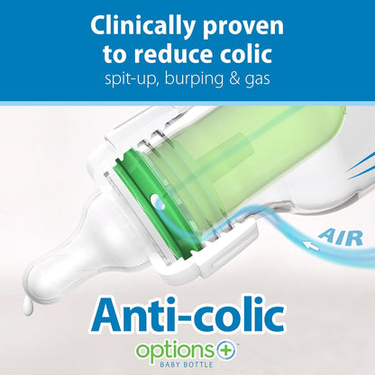 Dr. Brown’s Anti-Colic Options+ Narrow Baby Bottles, 0m+ Level 1 Nipple - Baby Bottle to Reduce Colic (3 Pack), Purple 8 oz