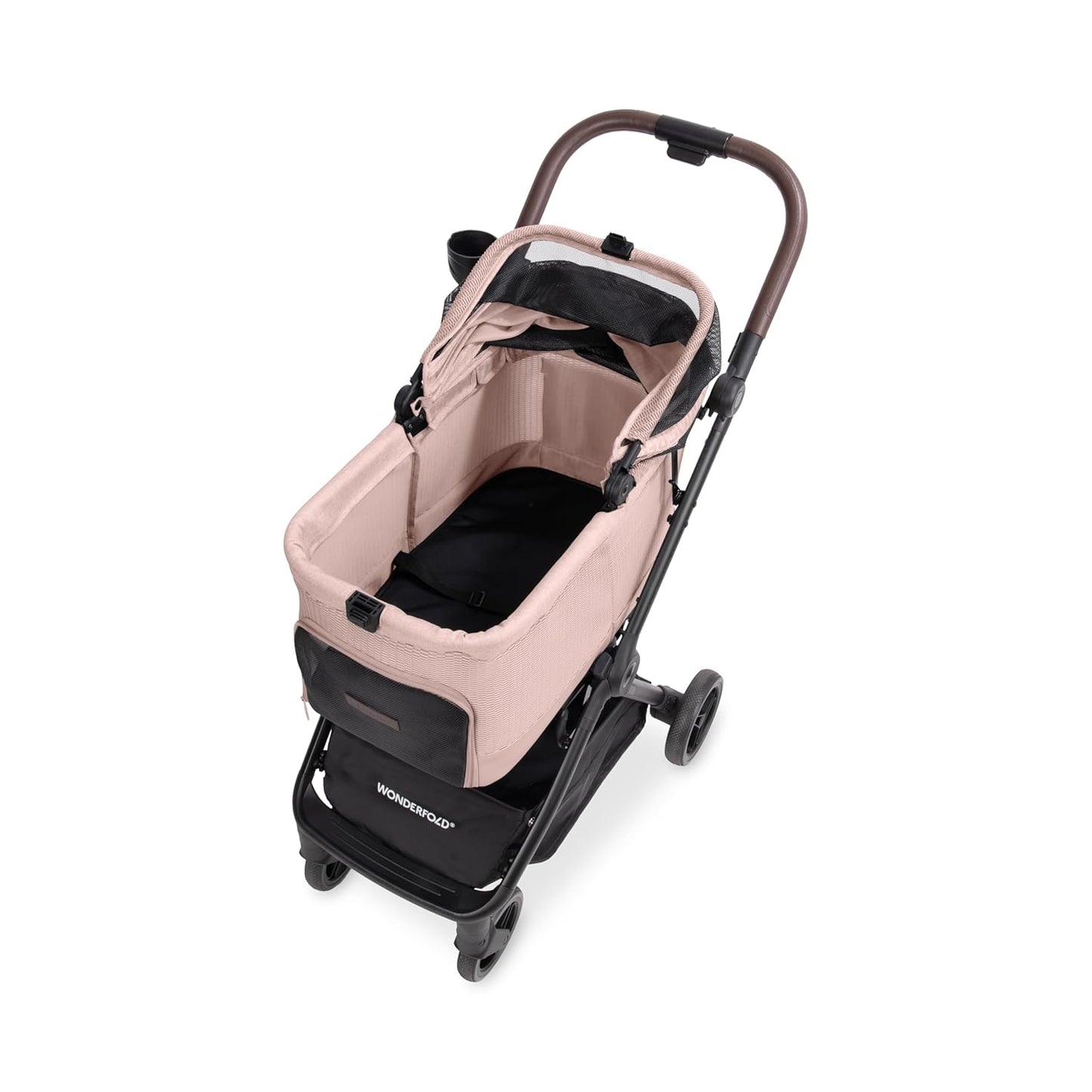 WonderFold Bella Pet Stroller - Autofold Design with Lightweight Aluminum Frame, Breathable Carriage Fabrics and Canopy, Safety Tethers & Easy-Clean Interior - Graphite Black