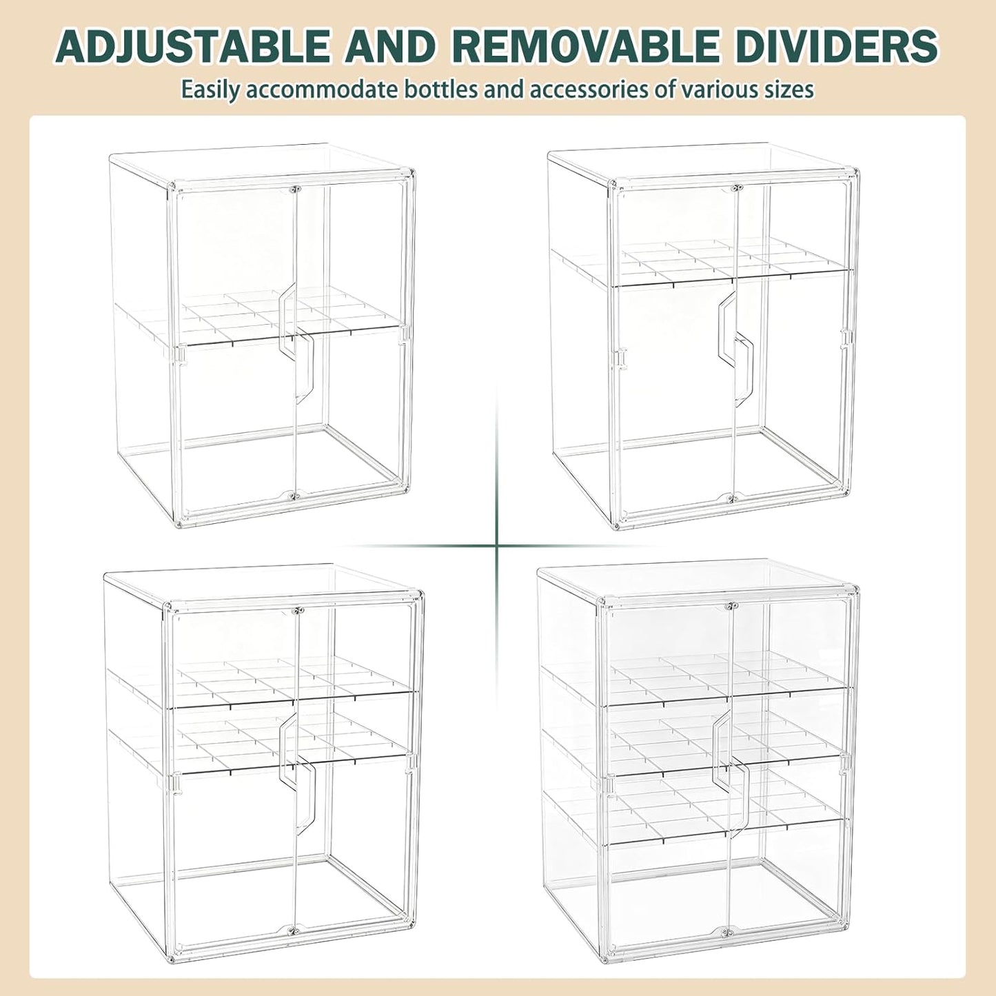 Baby Bottle Organizer, 3-Tier Bottle Storage for Countertop with Double Magnetic Doors, Clear Plastic Bottle Station Organizer Mom Gifts with 2 Dividers for Kitchen, Bathroom, Cabinet, Vanity