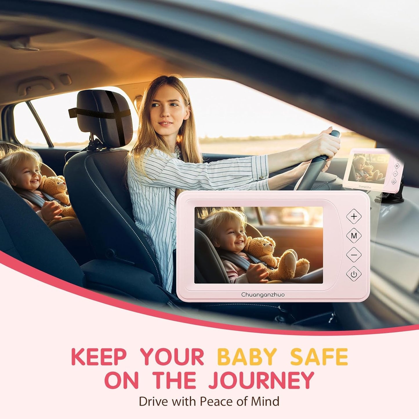 Baby Car Camera USB with No.1 Clarity, 5'' HD 1080P IPS Baby Car Monitor with 3X Zoom, Backseat/Carseat/Rear Seat Camera with Ultra Night Vision, Easy No-Damage Install, S100P(5inch Black)