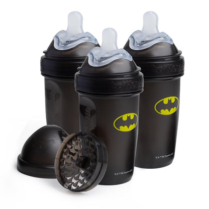 Herobility Anti-Colic Baby Bottles 5 oz / 140 ml – Pack of 3 Newborn Baby Bottles, Slow Flow Plastic Bottles, Breast-Shaped Teat for Breastfed Babies, Small Baby Bottles, Swedish Design, Batman
