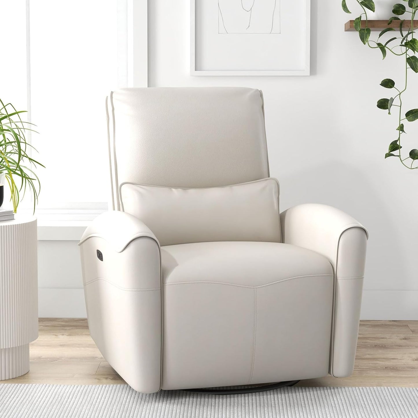 Bonzy Home Power Swivel Rocker Recliner Chair with USB Port, 23.2" Wide Seat, Fixed Lumbar Support, Upholstered Glider Chair for Nursery Living Room, Brown