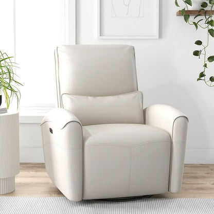 Bonzy Home Power Swivel Rocker Recliner Chair with USB Port, 23.2" Wide Seat, Fixed Lumbar Support, Upholstered Glider Chair for Nursery Living Room, Brown