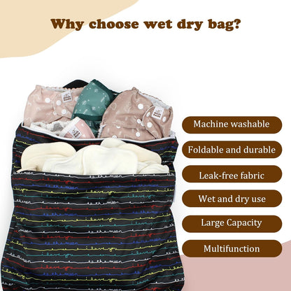 Mama Koala Reusable Hanging Wet Dry Bags for Baby Items, Cloth Diapers, Swimsuits, Travel, Gym Clothes, Beach, Pump Parts, Toiletries, Two Zippered Pockets, 2 Pack (W004L)