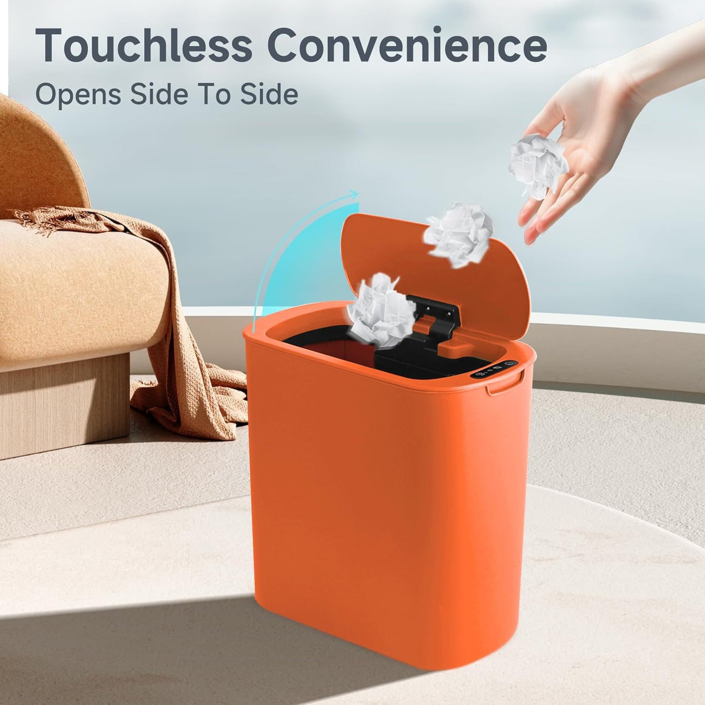 TIPGO 5 Gallon Motion Senor Bathroom Trash Can with Lid, Automatic Garbage Can Touchless, Smart Plastic Waste Basket for Narrow Spaces, Bathroom, Office, Bedroom, Living Room (White)