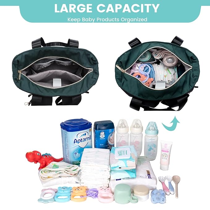 LOVEVOOK Diaper Bag Backpack,Diaper Tote Bag with Insulated Pockets,Baby Bag for Girl Boy with Changing Pad,Large Baby Diaper Bag with Pacifier Case,Anti-Theft Travel Backpack for Women,Black-Green