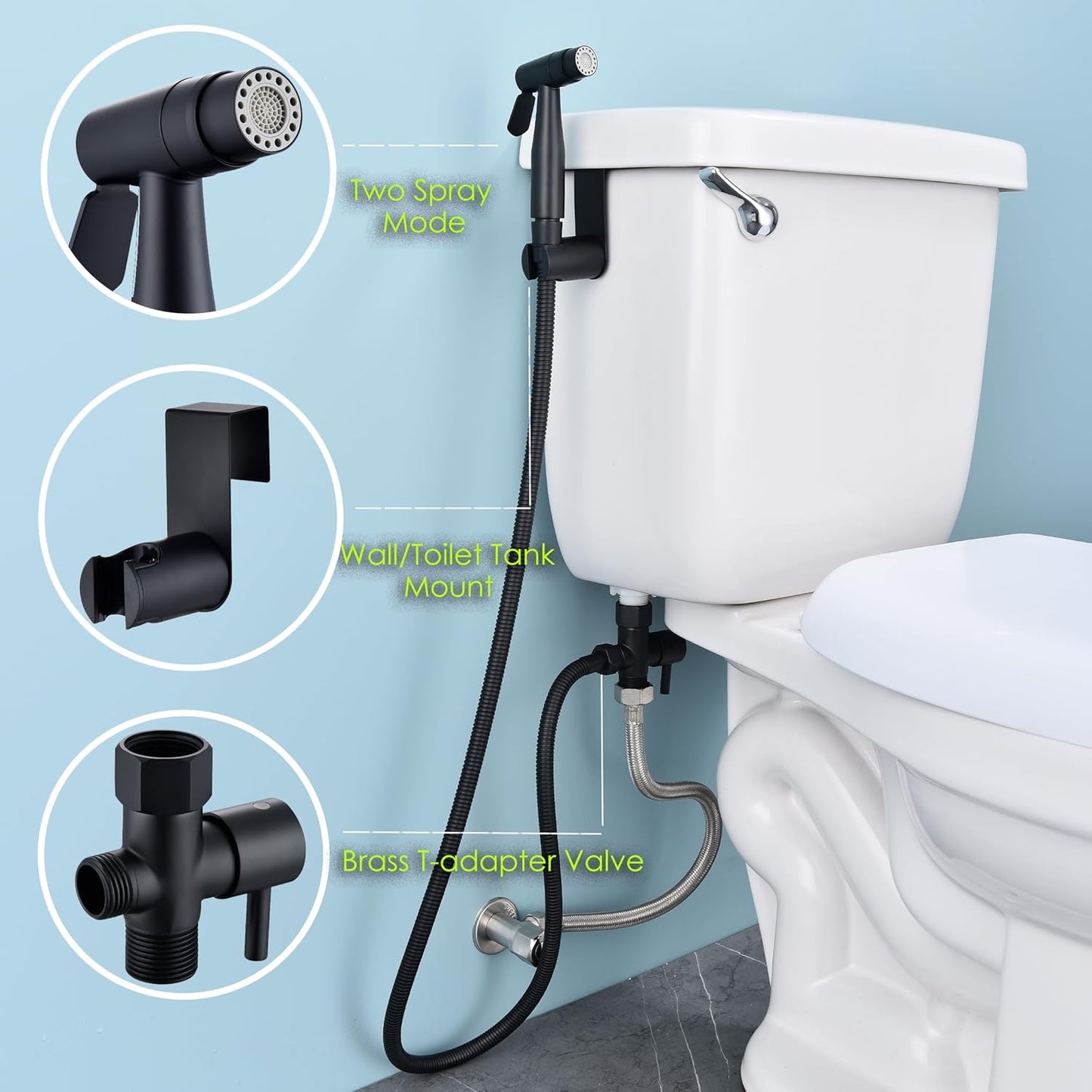 Matte Black Senhozi Toilet Bidet Sprayer, Sprayer Attachment with Stainless Steel Hose for Personal Hygiene, Handheld Toilet Sprayer for Baby Cloth Diaper and Bathroom Spray for Pet Shower Baby Shower