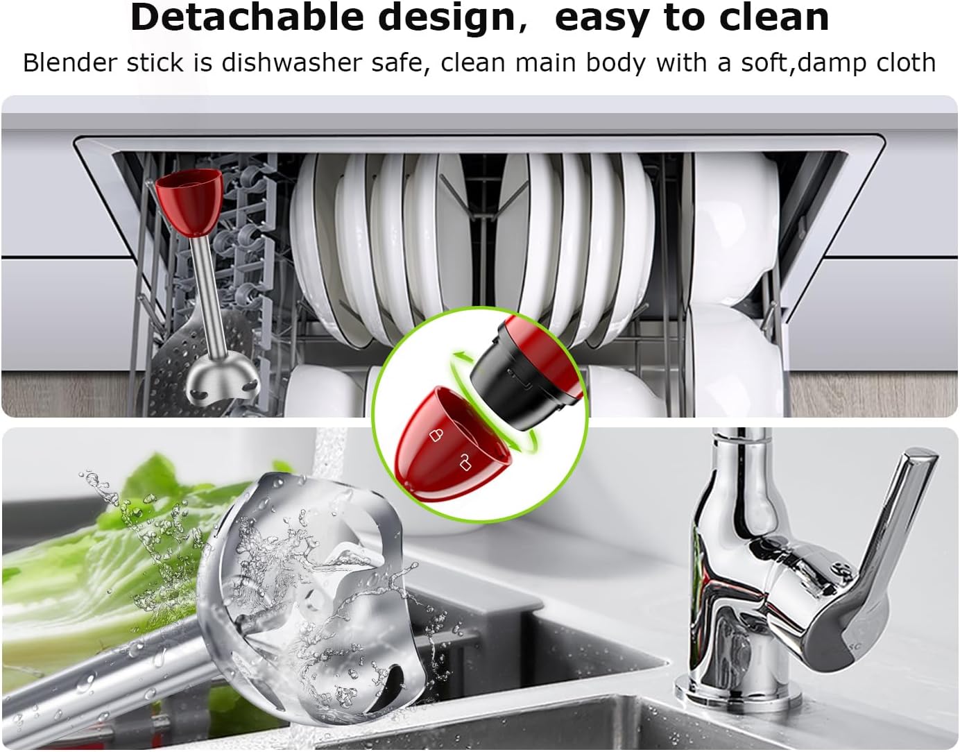 Bonsenkitchen Hand Blender, Immersion Blender with 2 Mixing Speed, Electric Handheld Mixer Portable Stick Mixer with Stainless Steel Blades for Soup, Smoothie, Puree, Baby Food