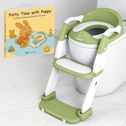 3-in-1 Toddler Potty Training Toilet Seat with Ladder | Foldable Toilet Potty Training Seat with Step Stool Ladder | 5-Level Adjustable Height | Soft Cushion, Splash Guard & Anti Slip Pad
